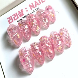 Pink Ice Handmade Nail Tips - Super Short Square / 핑크 아이스 수제네일팁 - 슈퍼숏 스퀘어