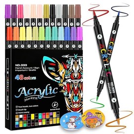Marcadores Acrílicos 48 Colores Plumones Acrilicos de Doble Punta y Doble Color, Marcadores Permanentes de Pintura para Tela, Cristal, Cerámica, Manualidades DIY