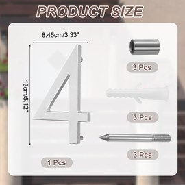 sourcing map Floating House Numbers, 5 Inch Solid Aluminum Modern Address Number for Outside with Nails Kit for Home Street Office Mailbox Sign(Number 4, Silver)