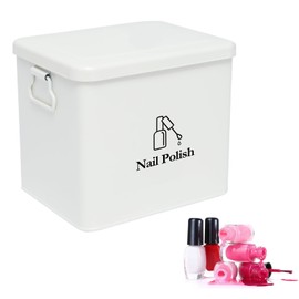 Morezi Nail Polish Box Storage Tin Metal Container Bin 2 Tier Storage Nail Polish Organizer Box for Scissors Brush and Clips Grooming Stuff White