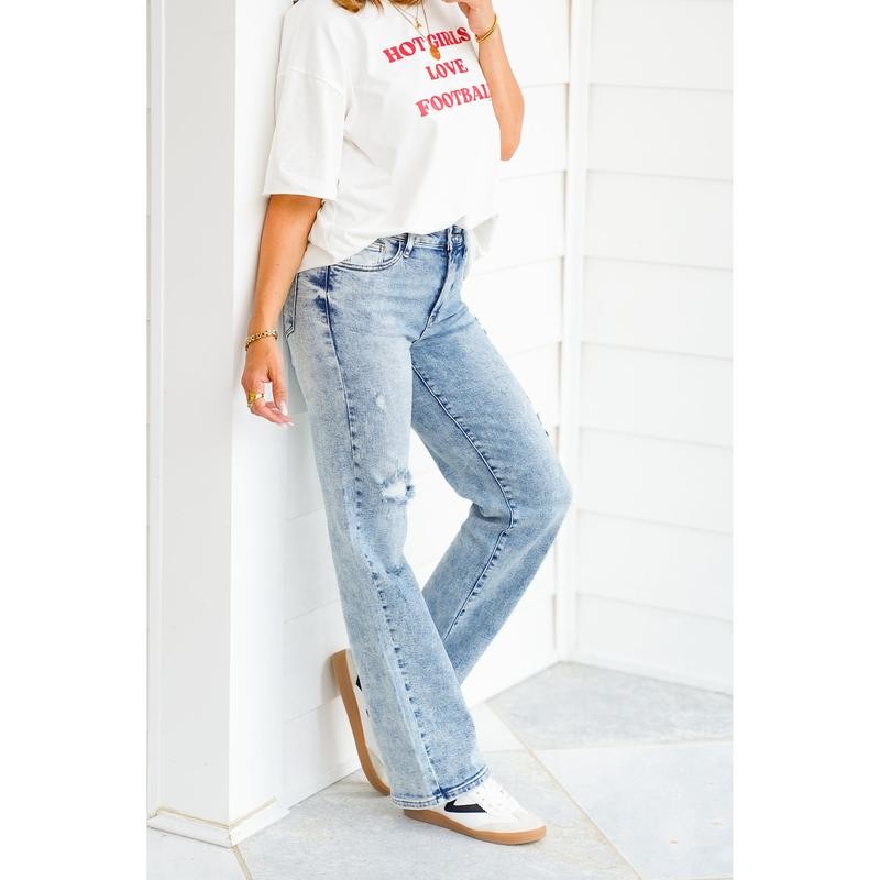 Judy Blue High Rise Light Mineral Wash Distressed 90's Straight