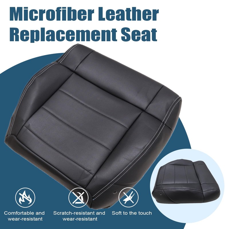 Priprilod Black Leather Driver Side Bottom Replacement Seat Cover Compatible
