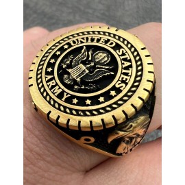 Army Mens Real 14k Gold Plated 925 Silver US Army Military Ring United States 7-13 - 11