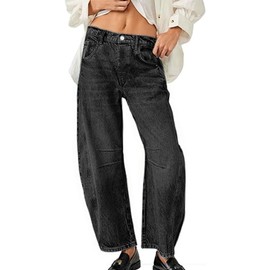 HUNGSON Women's Barrel Jeans Wide Leg Mid Rise Loose Y2k Baggy Boyfriend Jeans Denim Ankle Pants