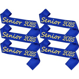 Ashaqshnglee Senior Sash 2025, 6 Pack Blue Senior 2025 Satin Sashes with Gold Glitter Letters Graduation Sash Finally Graduated Senior Cheer Sash Party Supplies