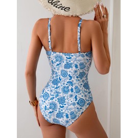 B2prity One Piece Swimsuit for Women Tummy Control Retro Bathing Suit Button Up Slimming Swimwear
