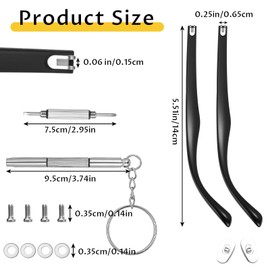 Ptwola Glasses Replacement Temple Eyeglass Arms Legs Replacement Repair Accessories with Screws, Washers, Screwdriver, Nose Pads (Black)