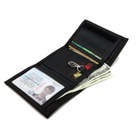 AI-DEE RFID Trifold Canvas Outdoor Sports Wallet for Kids - Front Pocket Wallet with Magic Sticker (Black)