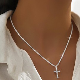 Cross Necklace Women Stocking Stuffers for Women Cubic Zirconia Cross Pendant Necklaces for Women Religious Faith Jewelry Gifts for Women