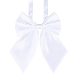 LOPURO Lady Adjustable Pre-tied Bow Tie, Pre Women Uniform Bow Tie Solid Color Bowties for Women Cosplay Party (white)