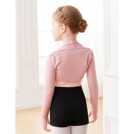 Girls Long Sleeve Cropped Open Front Dance Shawl Tops Pink