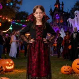 Moerstar Halloween Costume, Children, Vampire, Witch, Vampire, Cosplay Costume, Gothic Style, Dress, Girls, Dress, Outfit, Raristocrat, Kids, Neckwear, Earrings, Devil Costume, Party, Event, School