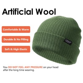 Winter Knitted Cuffed Beanie Hats for Women Soft Watch Hat Classic Knit Stretchy Warm Cap for Men Olive