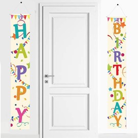 Banner para puerta de feliz cumpleaños, suministros para fiesta de cumpleaños, decoraciones de feliz cumpleaños para hombres y mujeres, decoración para interiores al aire última intervensión