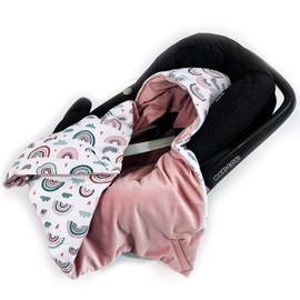 BABEES© Padded Velvet Winter Swaddling Blanket with Filling for Baby Car Seat, Universal, Baby Blanket with Velcro Fastening for Prams, Baby Carriers, Baby Cot