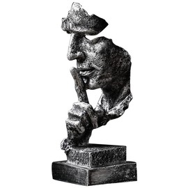 Scekackdv Silence is a Golden Statue Modern Mens Creative Office Home Room Decorations Sculpture Friends Bookshelf Decorative 4.7 x 4.3 x 13.7in(Silver) Modern Home Décor