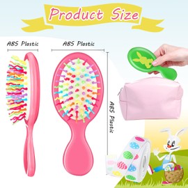 Meanplan 16 Pcs Easter Basket Stuffers Easter Mini Hair Brush Bulk Easter Bunny Travel Detangling Brush Small Pocket Soft Bristle Detangler for Classroom Prizes Party Favors Gifts Fillers Decorations