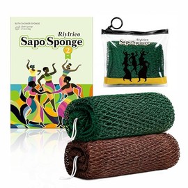 Esponja de red africana para la ducha, 2 esponjas exfoliantes para la ducha con bolsa de viaje impermeable, paño africano de secado rápido para una li