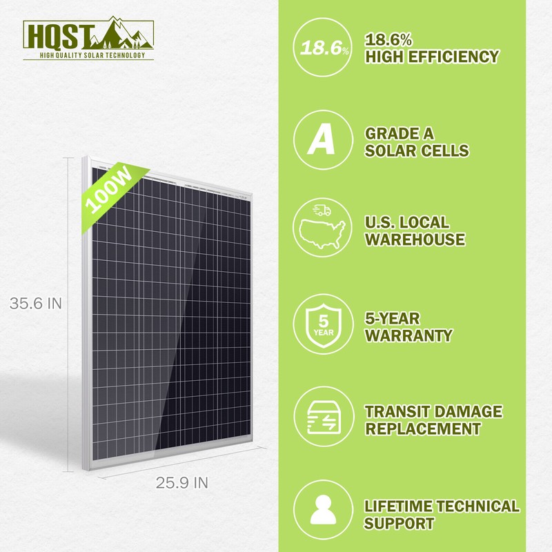 HQST 100W Watt 12V Volt Polycrystallin