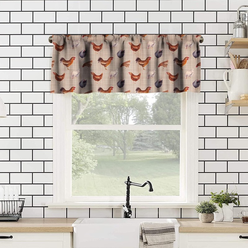 HZOHNAGO Chicken Window Valance Curtains Vintage Rooster and Hen Farm