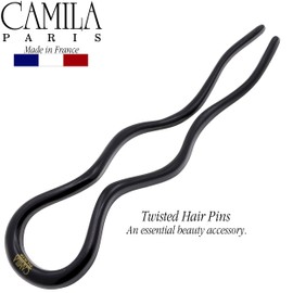 Camila-Paris CP3285 rench Twist Stick Horquilla para el cabello, grande, 5 pulgadas, ondulado, en forma de U, pinza para el cabello para moño y moño en espiral, negro, moda, flexible, duradero, acceso