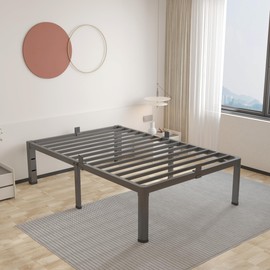 ROIL 16 Inch Twin Bed Frame with Rounded Corner and Headboard Hole Mattress Retainers 3500LBS Metal Heavy Duty Steel Slats No Box Spring Needed Platform Noise-Free Easy Assembly