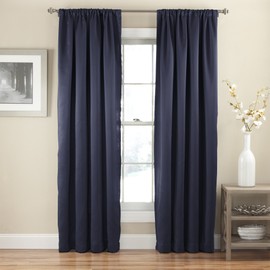 ECLIPSE Tricia Thermal Insulated Single Panel -Rod Pocket Light Blocking Curtains for Living Room, 52" x 95", Midnight