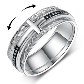 Cross Spinner Ring Sterling Silver Faith Cross Ring Inspirational Christian Jewelry for Women Men Size 7-10 (SIZE 10)