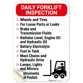 Daily Forklift Inspection Sign, 10x7 Inches, 4 Mil Vinyl Decal Stickers Weather Resistant, Made in USA