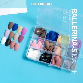COLORBIRD Nail Tip, Short, 12 Colors, 288 Pieces, Black, Pink, Blue, Sea, Pool, Nail Tip, Simple, Stylish (Ballerina S Matte)