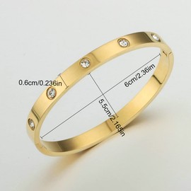 BQfife 24k Gold Bracelet Bangle With Crystal Oval Bracelet with Cubic Zirconia Stones Stainless Steel Bracelet Jewelry Perfect Present for Teen Women