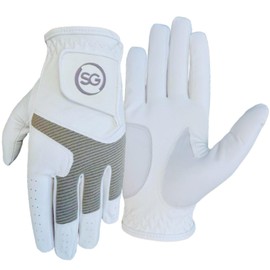 Pack of 3 Synthetic microfiber Men's Golf Gloves Cabretta Leather Thumb, Palm Patch, Suitable for All Weather Conditions, Soft Feel Grip, Left/Right Handed Golfer, White&Grey Pilot (L, Right)