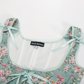 SCARLET DARKNESS Women's Floral Corset Plastic Bones Corset Top Floral Medieval Underbust Bustier Vest Blue 18