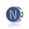 Letter Charms with Cubic Stone 925 Sterling Silver Blue Enamel