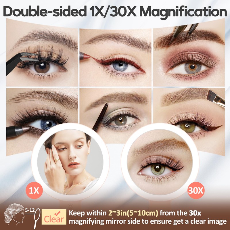 B Beauty Planet Magnifying Mirror with Light 30X, Double-Sided 1X/30X