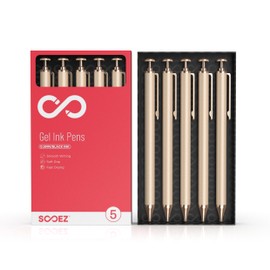 Sooez Gel Pens, 5-Pack 0.5mm Fine Point Pens, Sleek Metal Barrel, Premium Series Fancy Gift Pen Set, Black Ink Pen for Journal Note Taking, Cute Writing Supplies for School Office Women, Champagne