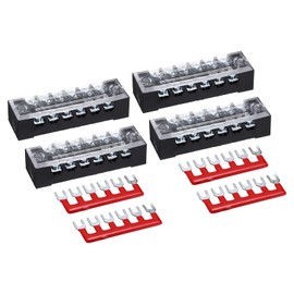 sourcing map 4 Pcs Dual Row Terminal Block, 600V 15A 6 Positions Screw Terminal Block with 4PCS Pre-Insulated Barrier Strips for Power System, Home Appliances