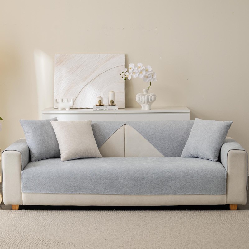 Aucrovee Soft Plush Couch Cover Washable, Non Slip Pluffy Sectional