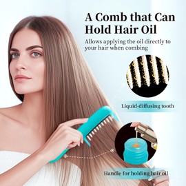 Hair Oil Applicator Comb with Dispenser, Mess-Free Oiling Comb for Quick Even Application, Hair Care Tool Brush with Scale for Women Girls