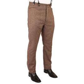Historical Emporium Men's Herringbone Tweed Dress Trousers, Victorian Western Work Pants with Suspender Buttons 34 Brown