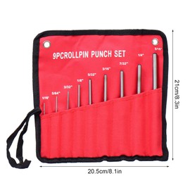 MAGIIN 9PCS Roll Pin Punch Set with Storage Pouch, Hand Pin Removal Tool for Automotive Jewelry Watches Repair, Round Steel Hollow Punch Set for Leather Watch Band Canvas Eyelet