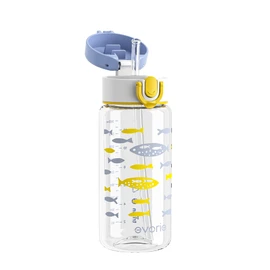 Evorie Tritan Kids Water Bottle for School with Straw, 13oz BPA Free Drinking Cup, Lightweight Leak Proof (Fish, with Straw)