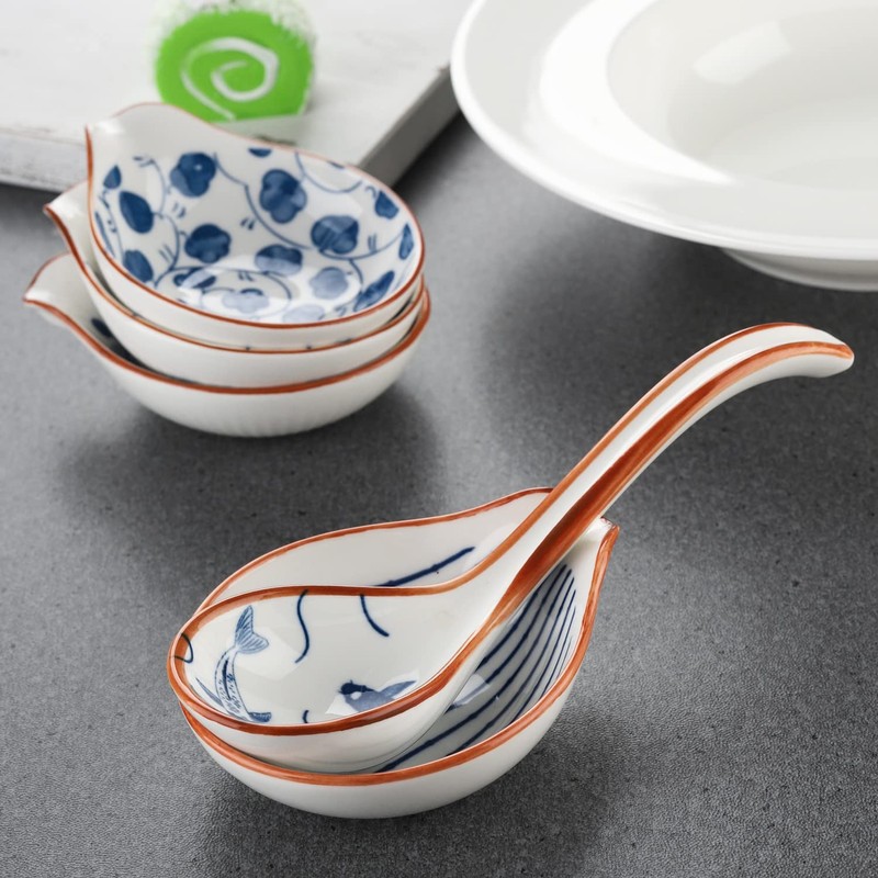 Ceramic Soup Spoons Set of 4 Porcelain Japanese Soup Spoon
