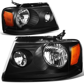 DNA MOTORING HL-OH-F15004-BK-AM Pair of Reflector Beam OE Style Headlights Compatible with F150 2004-2008 / Mark LT 2006-2008,Black Amber Reflector