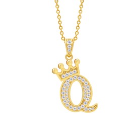 Moissanite Initial Necklace,925 Sterling Silver 18K Gold Plated Letter Necklace for Women, Hip Hop Crown Necklace for Men, Trendy A-Z Pendant Choker Jewelry (21.2''+2.2'' Extender, Letter Q, Gold)