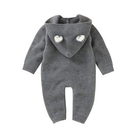 VICROAD Baby Rompers Boys Zipper Onesies Newborn Girls Sweater Hooded Knitted Jumpsuit Clothes Outfits Grey