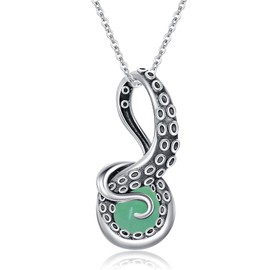 Shusukue Octopus Tentacles Necklace with Green Jade 925 Sterling Silver Octopus Pendant for Women Ocean Jewelry Gift for Women