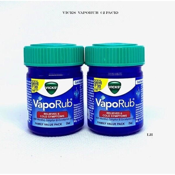 Vicks VapoRub relief from Headache, CoughCold, Flu, Blocked Nose 25 ml ( 2 Pack