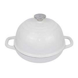 OLLAKOK Round Enameled Cast Iron Bread Oven for Sourdough Bread Baking, Enameled Cast Iron Dutch Oven Pot with Lid, 5 Quart, White