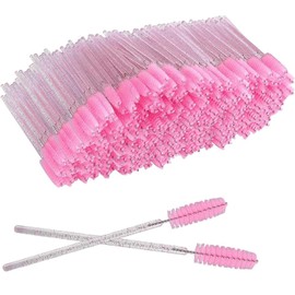 100 Stück Einweg Wimpern Bürstchen, Rosa Mascara Bürstchen, Wimpernbürste für Wimpernverlängerung